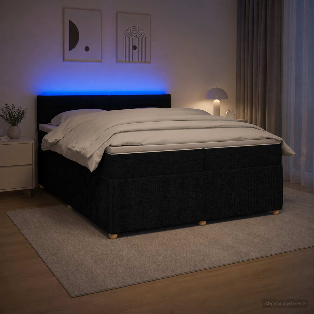 vidaXL Łóżko kontynentalne z materacem Czarny 200 x 200 cm tkanina