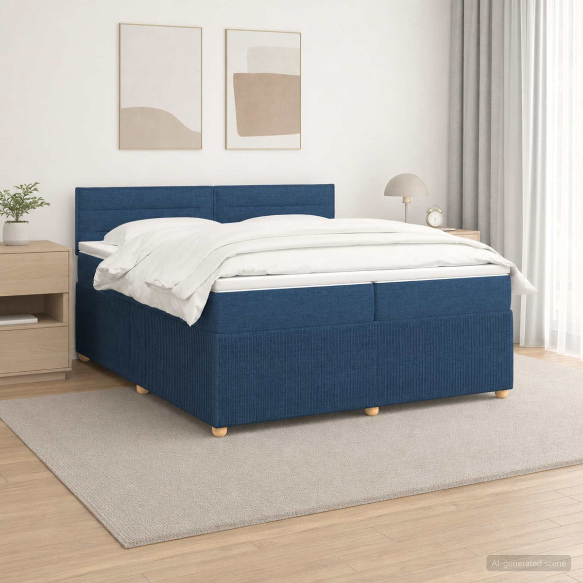 vidaXL Łóżko kontynentalne z materacem niebieski 200 x 200 cm tkanina