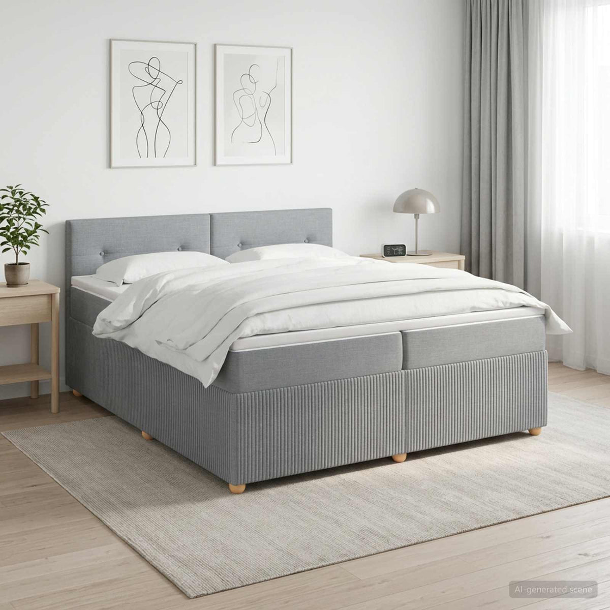vidaXL Łóżko kontynentalne z materacem jasnoszary 200 x 200 cm tkanina