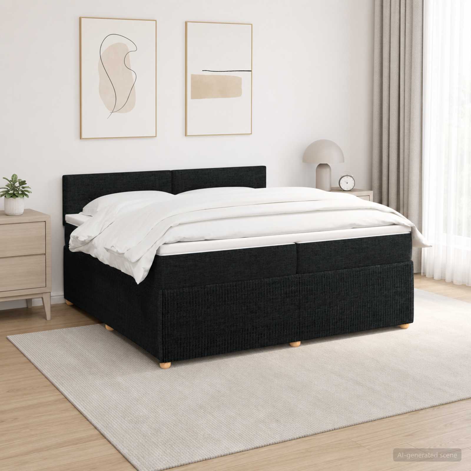 vidaXL Łóżko kontynentalne z materacem Czarny 200 x 200 cm tkanina