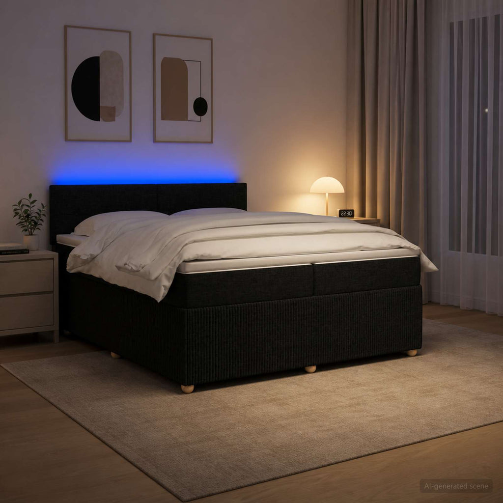 vidaXL Łóżko kontynentalne z materacem Czarny 200 x 200 cm tkanina