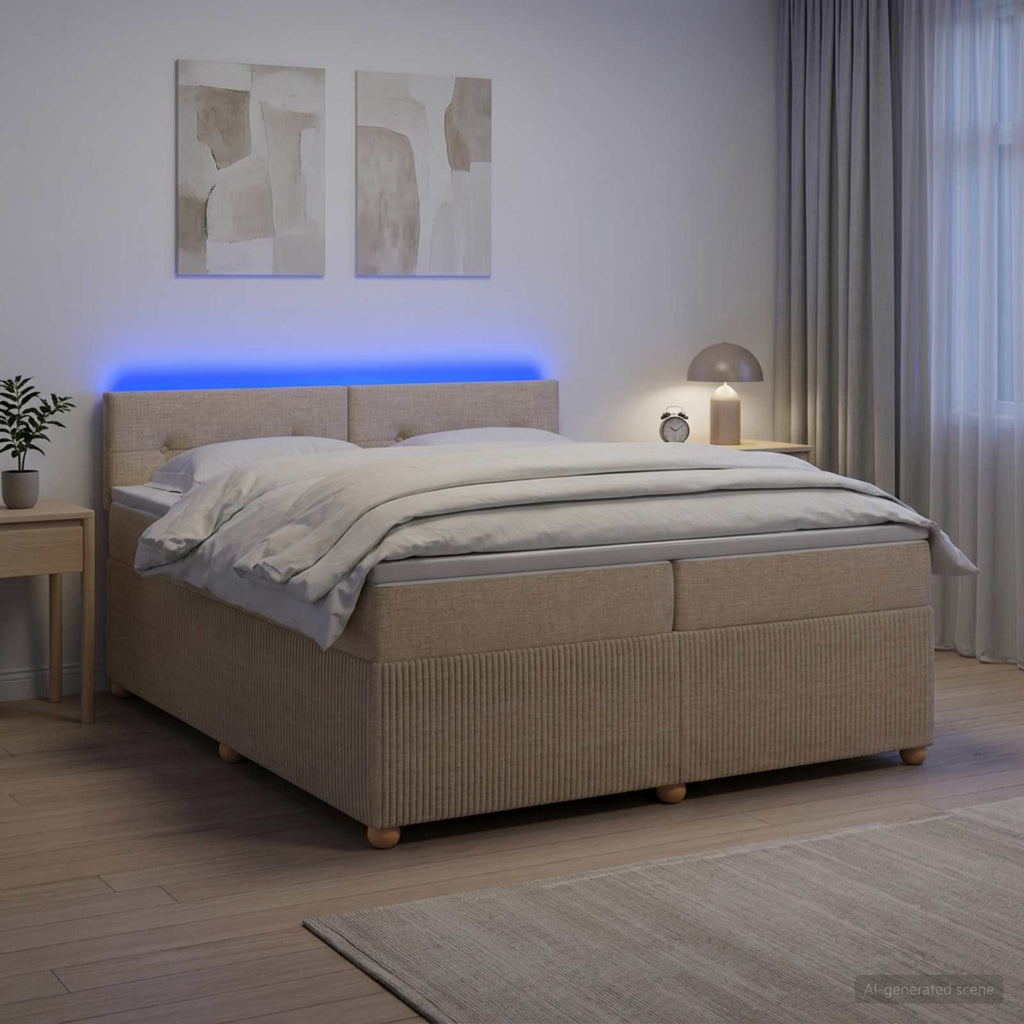 vidaXL Łóżko kontynentalne z materacem kremowy 200 x 200 cm tkanina