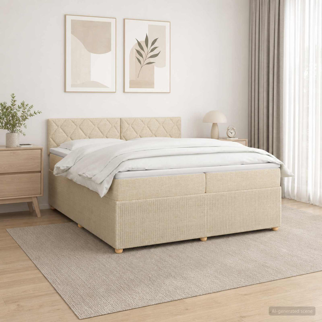 vidaXL Łóżko kontynentalne z materacem kremowy 200 x 200 cm tkanina