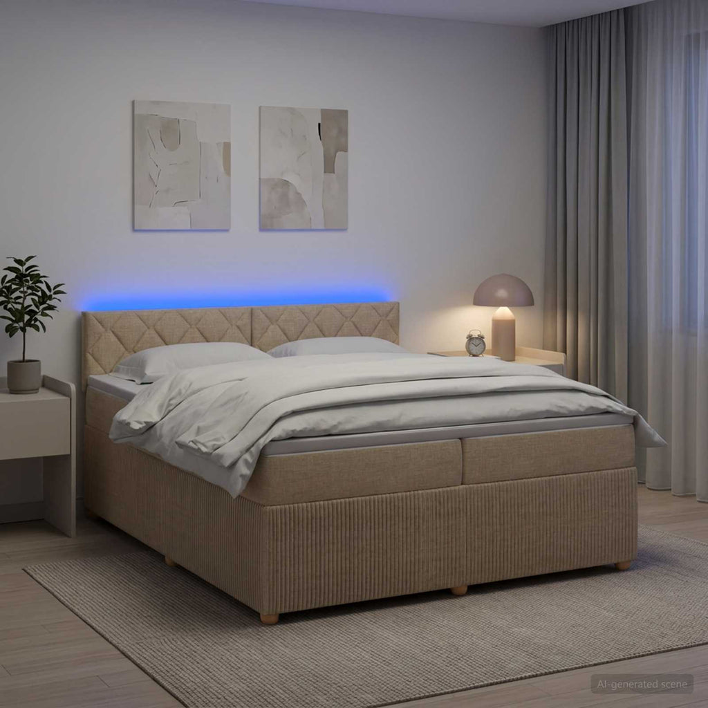 vidaXL Łóżko kontynentalne z materacem kremowy 200 x 200 cm tkanina