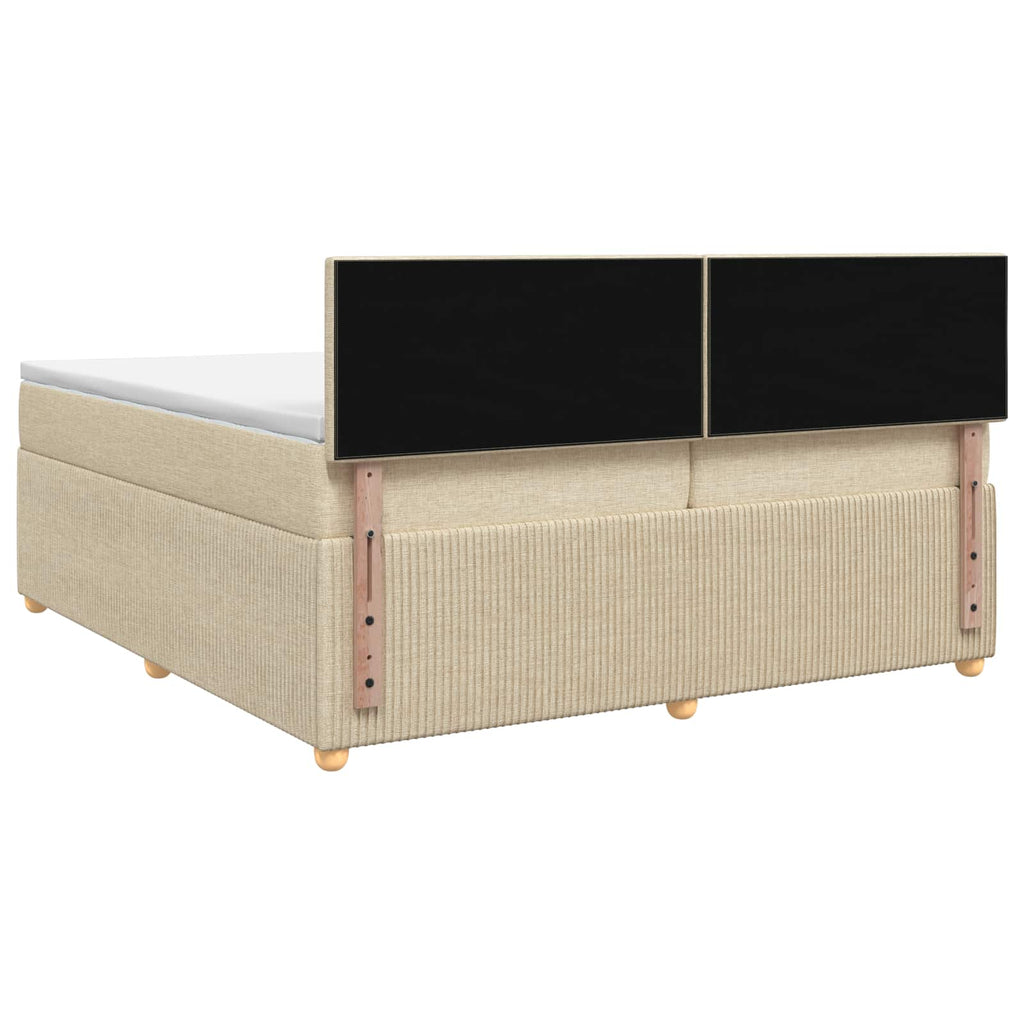 vidaXL Łóżko kontynentalne z materacem kremowy 200 x 200 cm tkanina
