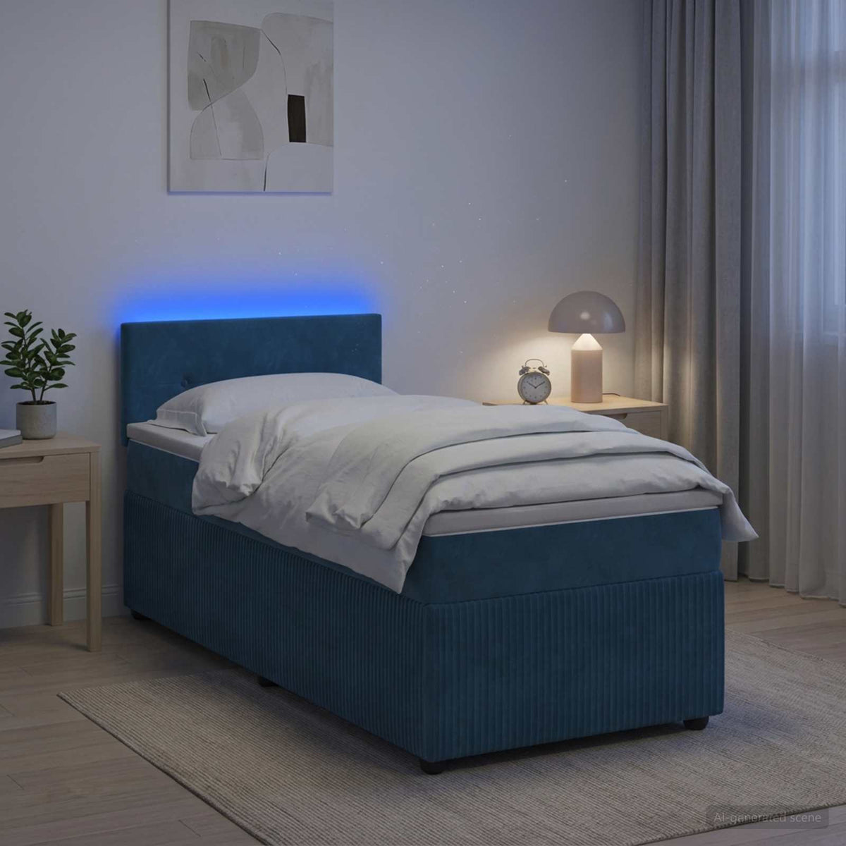 vidaXL Łóżko kontynentalne z materacem niebieski 80 x 200 cm Welur