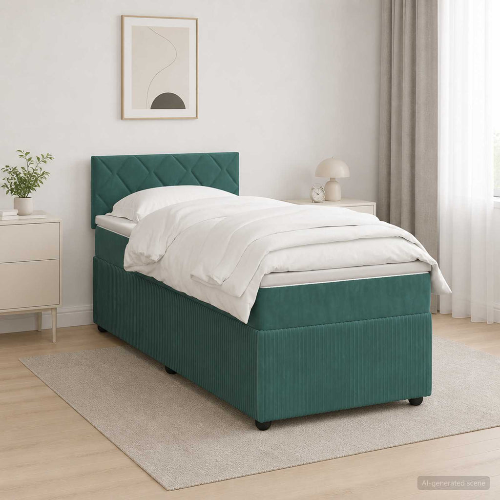 vidaXL Łóżko kontynentalne z materacem Ciemnozielony 80 x 200 cm Welur