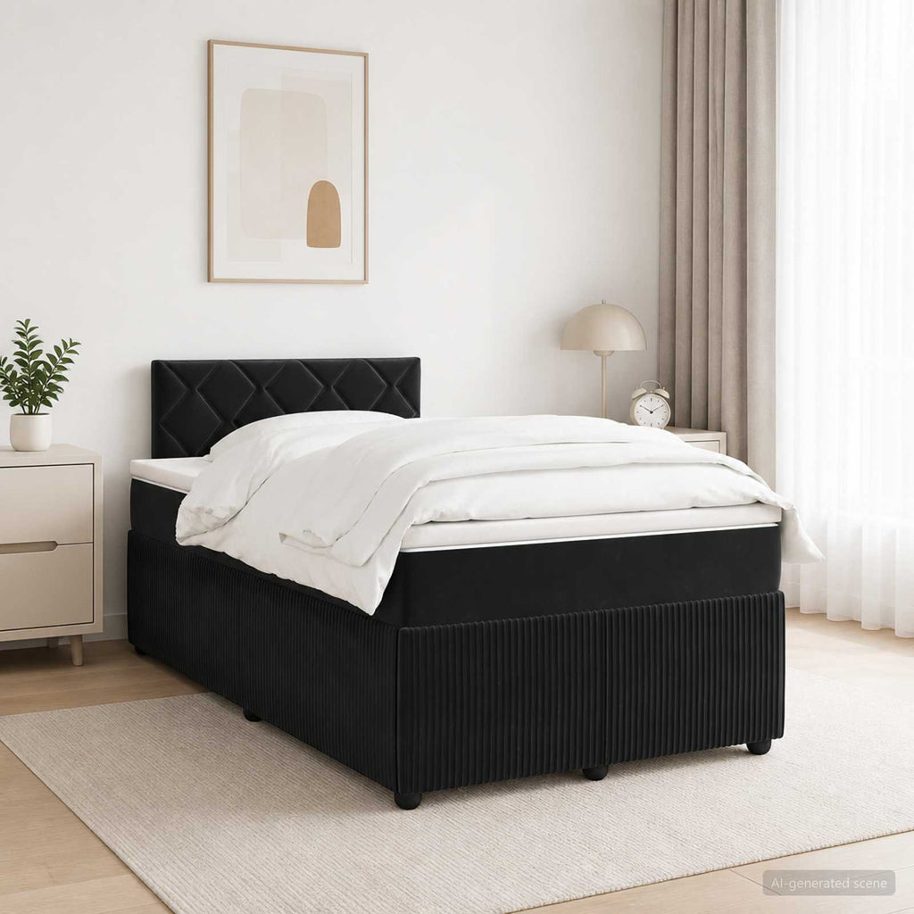 vidaXL Łóżko kontynentalne z materacem Czarny 120 x 200 cm Welur