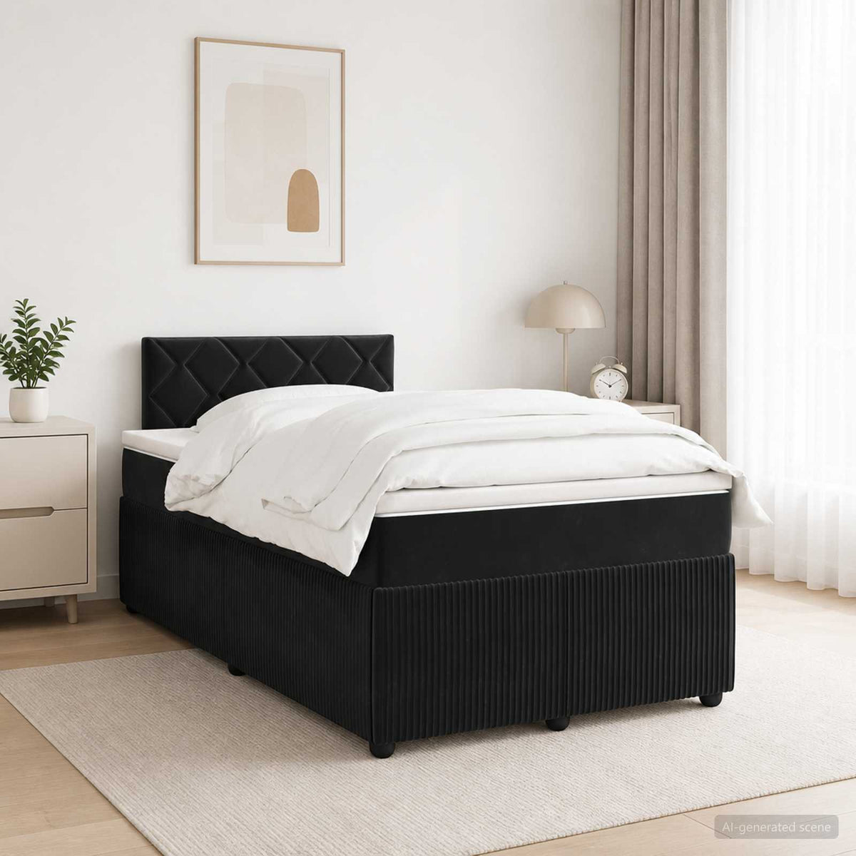 vidaXL Łóżko kontynentalne z materacem Czarny 120 x 200 cm Welur