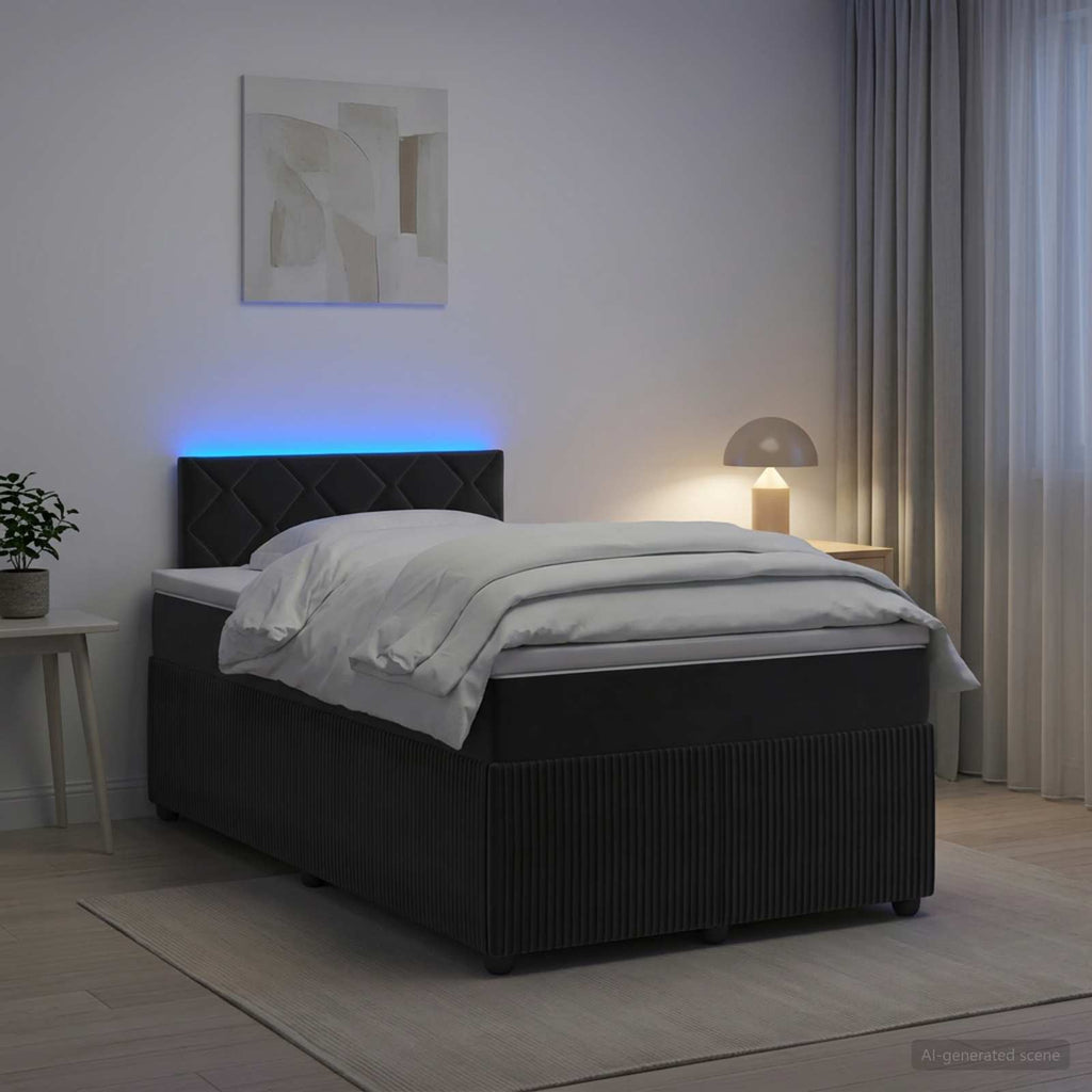vidaXL Łóżko kontynentalne z materacem Czarny 120 x 200 cm Welur