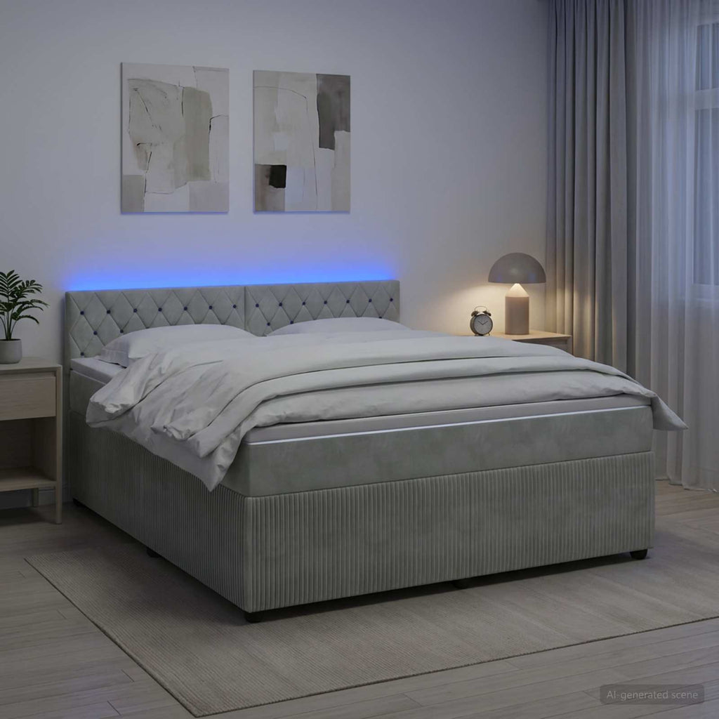 vidaXL Łóżko kontynentalne z materacem jasnoszary 180 x 200 cm Welur