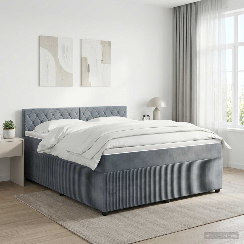 vidaXL Łóżko kontynentalne z materacem ciemnoszary 140 x 200 cm Welur