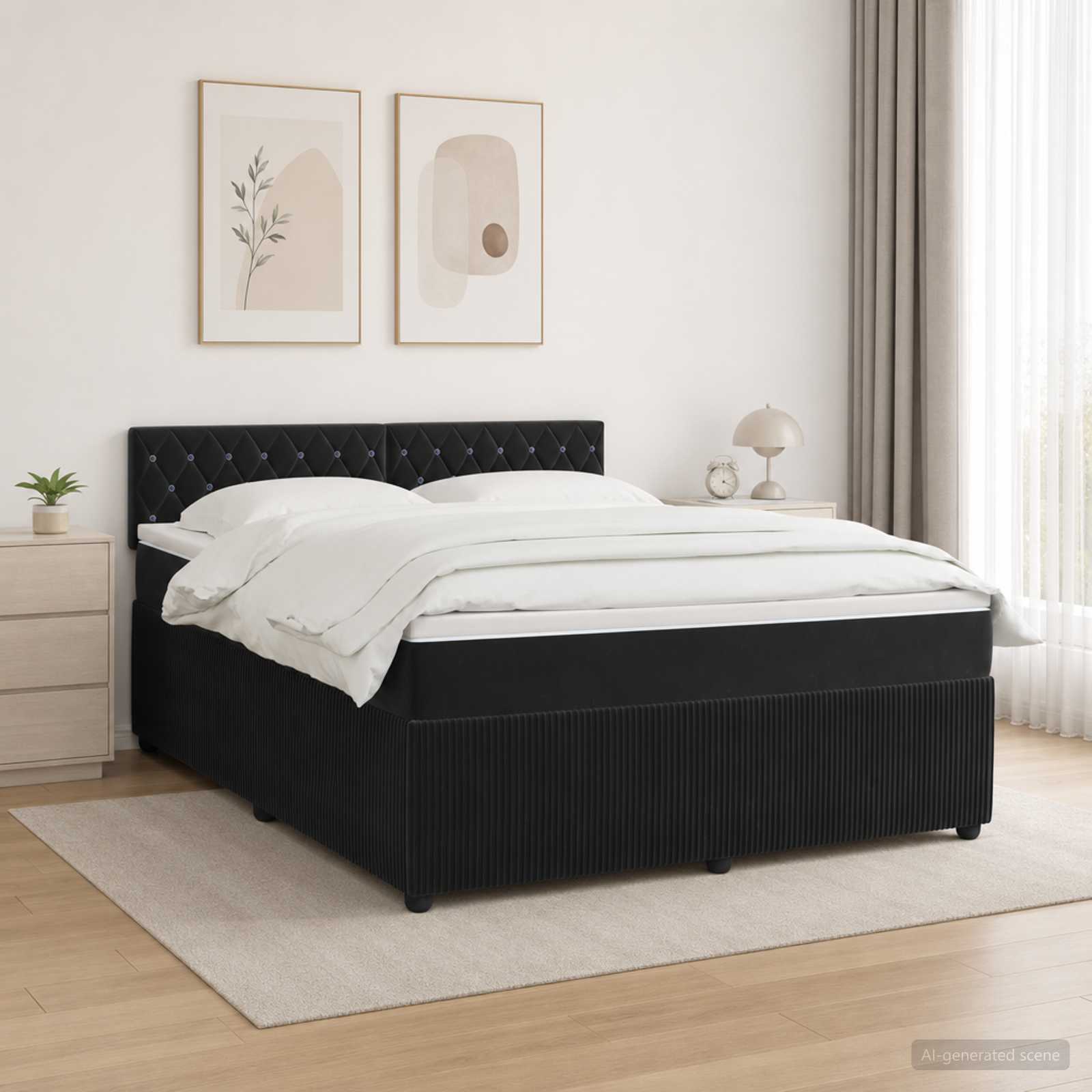 vidaXL Łóżko kontynentalne z materacem Czarny 140 x 200 cm Welur