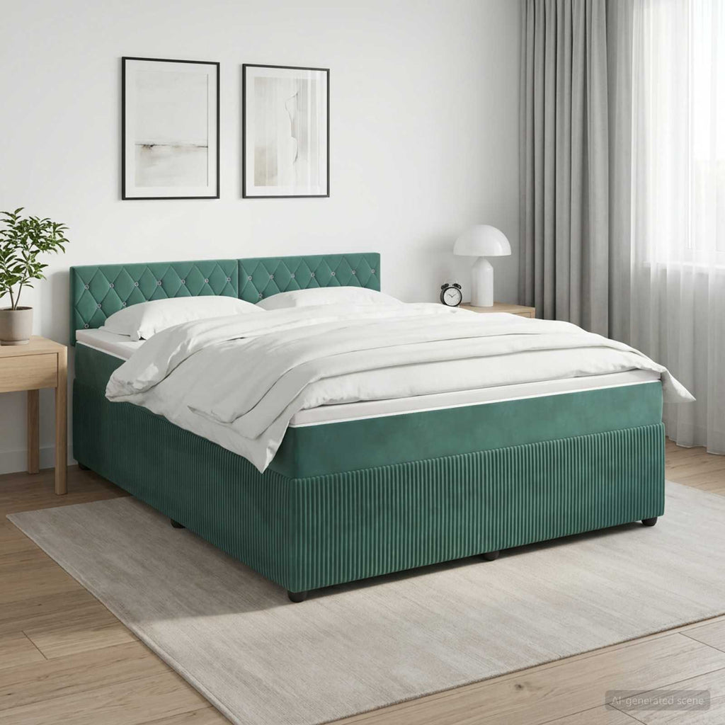 vidaXL Łóżko kontynentalne z materacem Ciemnozielony 180 x 200 cm