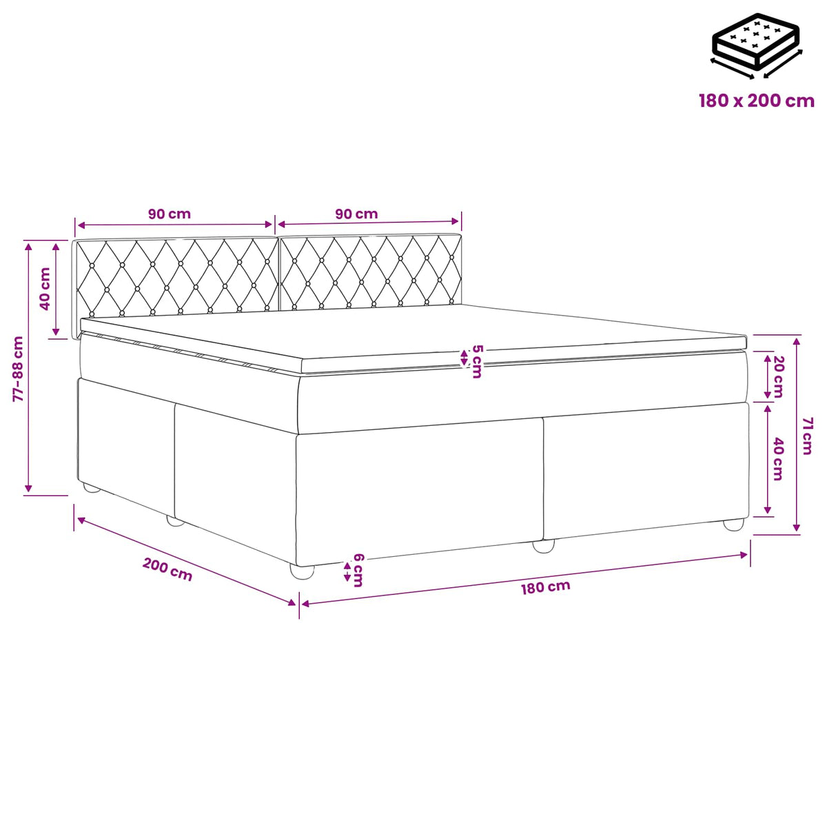 vidaXL Łóżko kontynentalne z materacem niebieski 180 x 200 cm Welur
