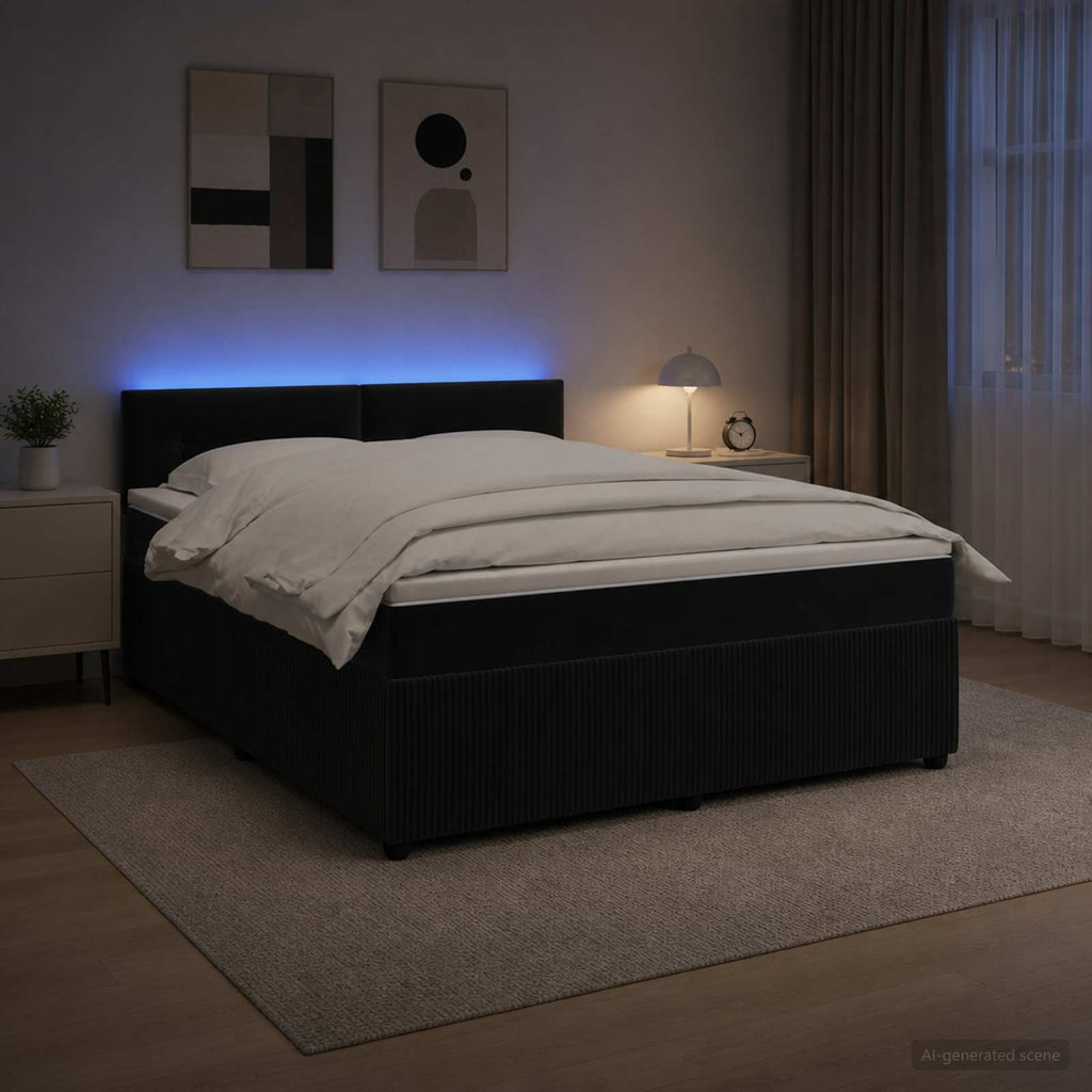 vidaXL Łóżko kontynentalne z materacem Czarny 160 x 200 cm Welur