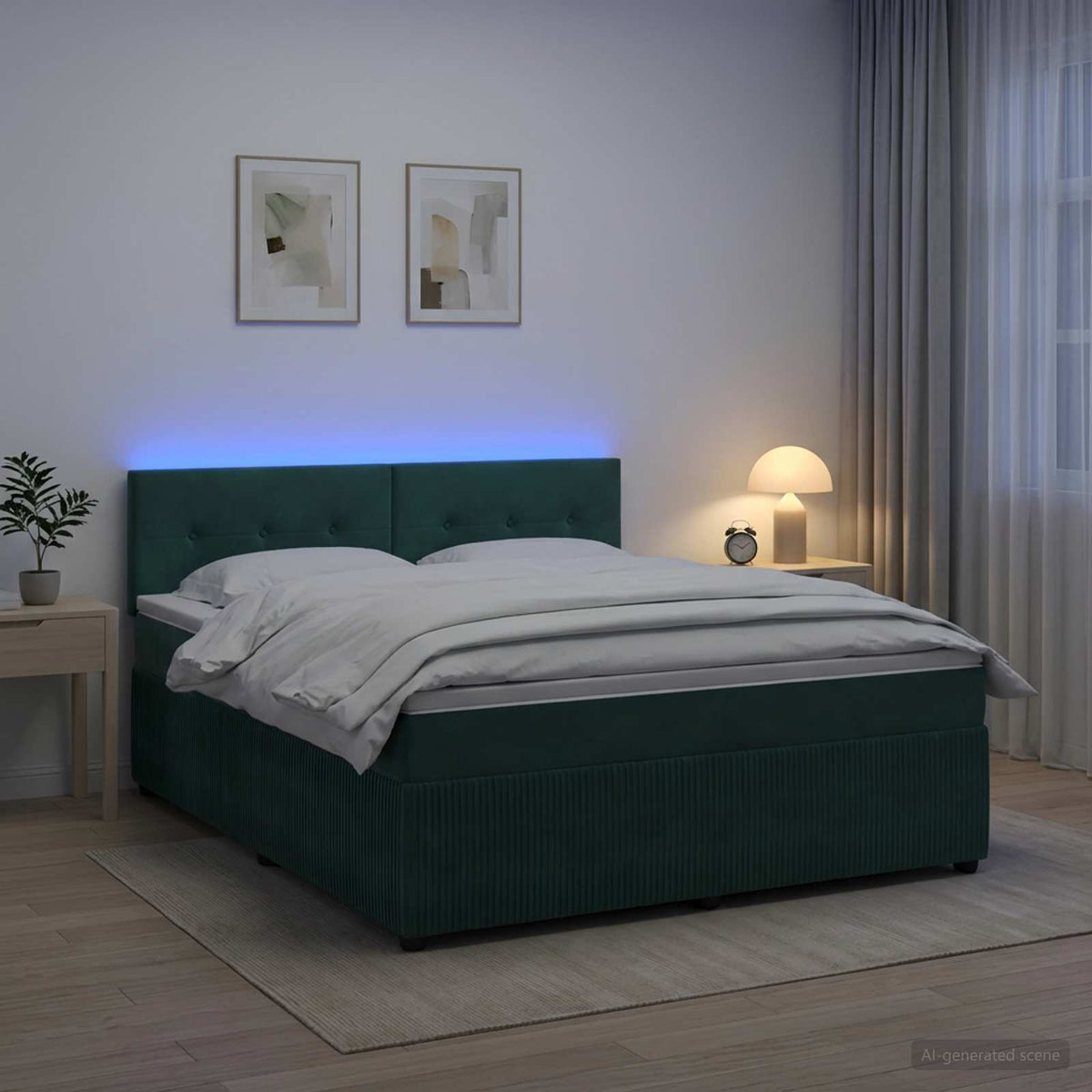 vidaXL Łóżko kontynentalne z materacem Ciemnozielony 160 x 200 cm