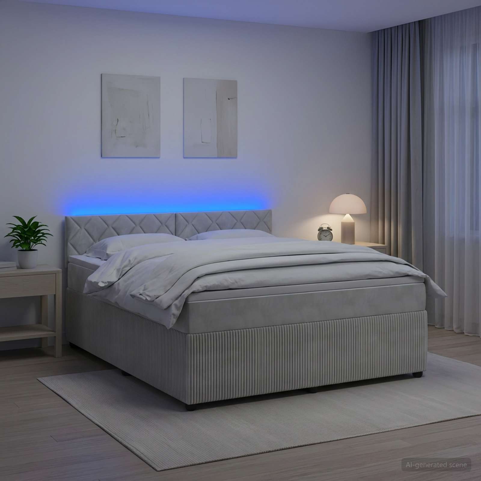 vidaXL Łóżko kontynentalne z materacem jasnoszary 180 x 200 cm Welur