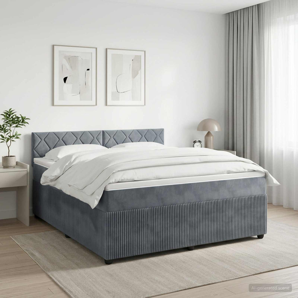 vidaXL Łóżko kontynentalne z materacem ciemnoszary 160 x 200 cm Welur