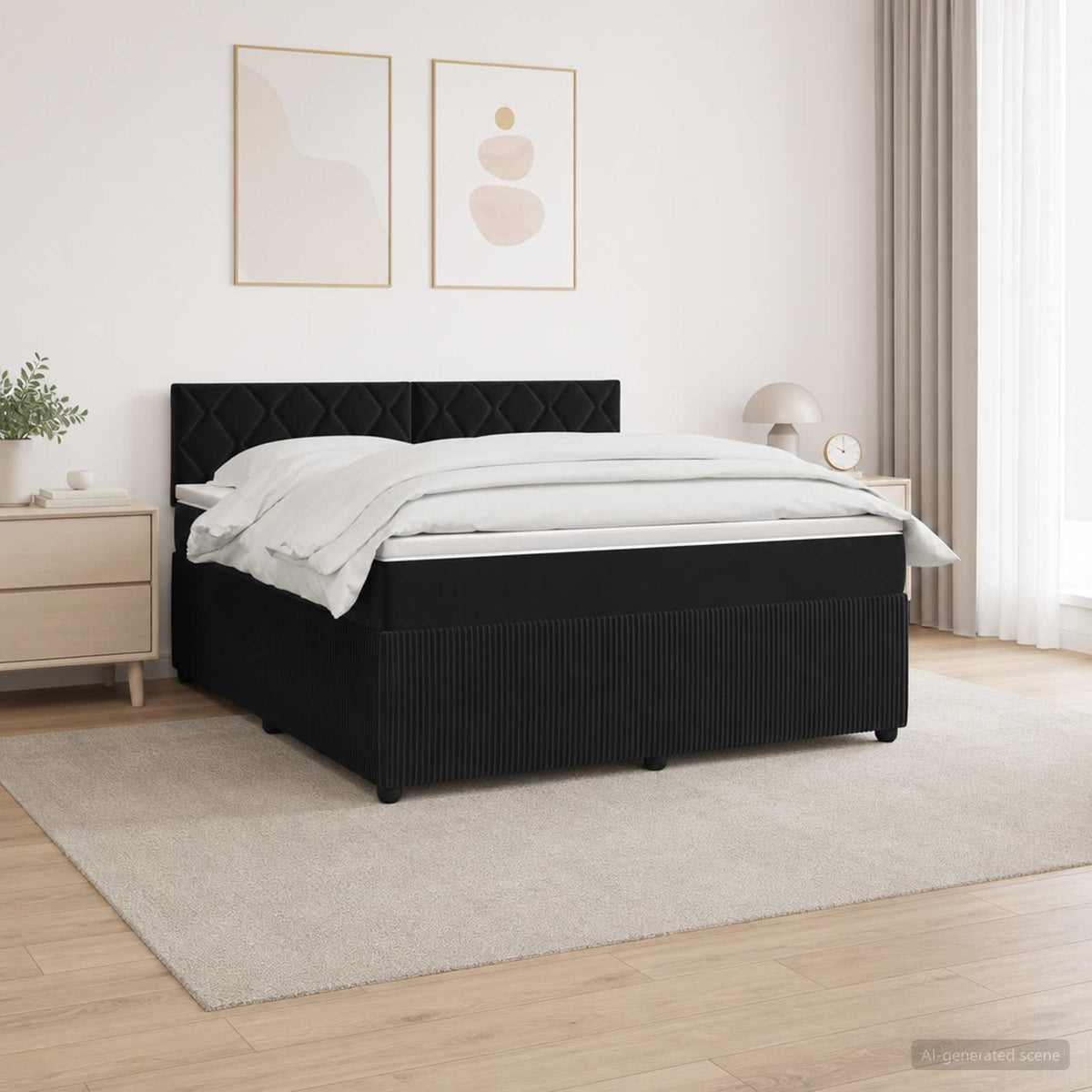 vidaXL Łóżko kontynentalne z materacem Czarny 160 x 200 cm Welur