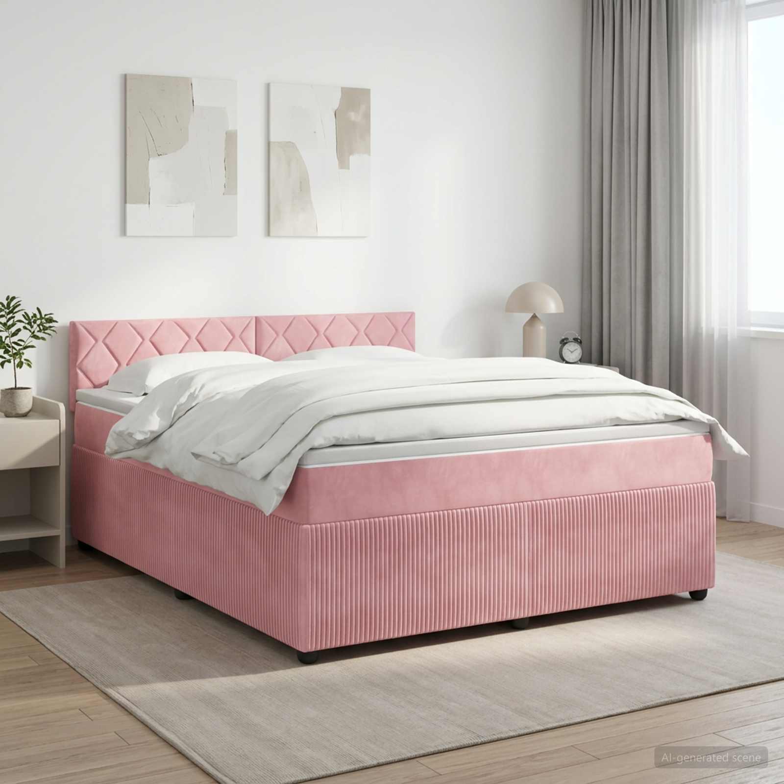 vidaXL Łóżko kontynentalne z materacem różowy 140 x 190 cm Welur