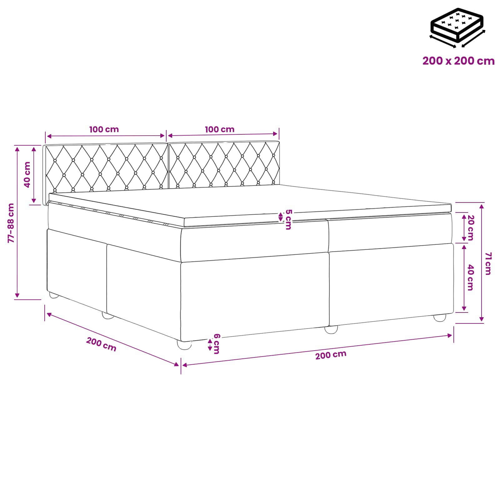 vidaXL Łóżko kontynentalne z materacem jasnoszary 200 x 200 cm Welur