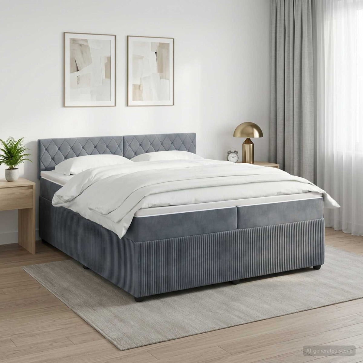 vidaXL Łóżko kontynentalne z materacem ciemnoszary 200 x 200 cm Welur