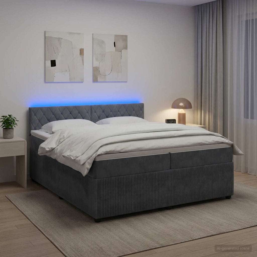 vidaXL Łóżko kontynentalne z materacem ciemnoszary 200 x 200 cm Welur