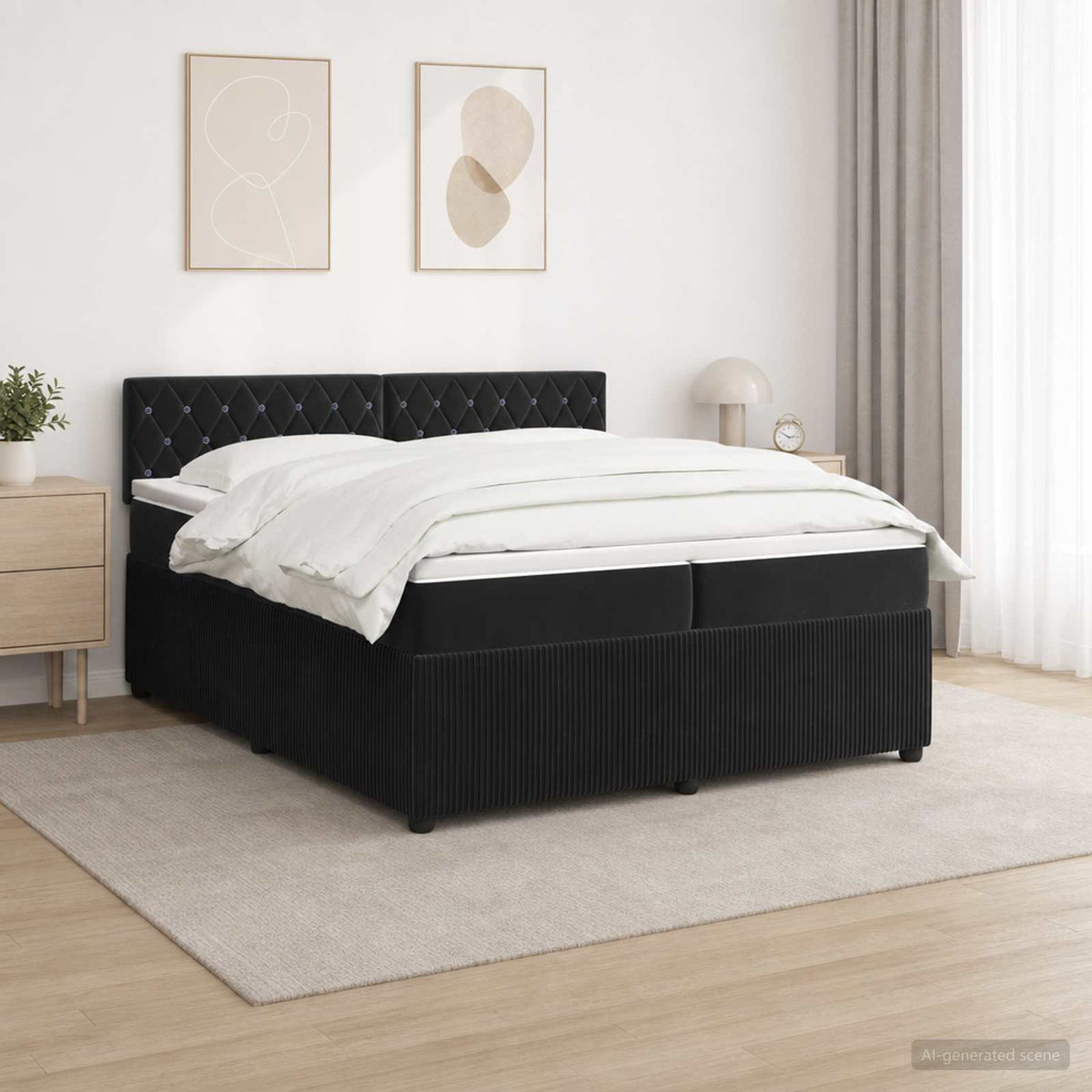 vidaXL Łóżko kontynentalne z materacem Czarny 200 x 200 cm Welur