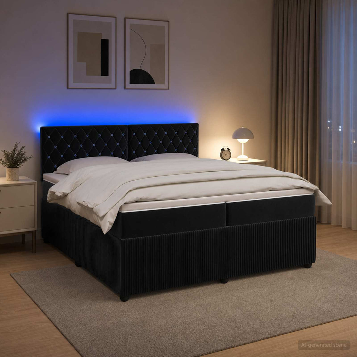 vidaXL Łóżko kontynentalne z materacem Czarny 200 x 200 cm Welur