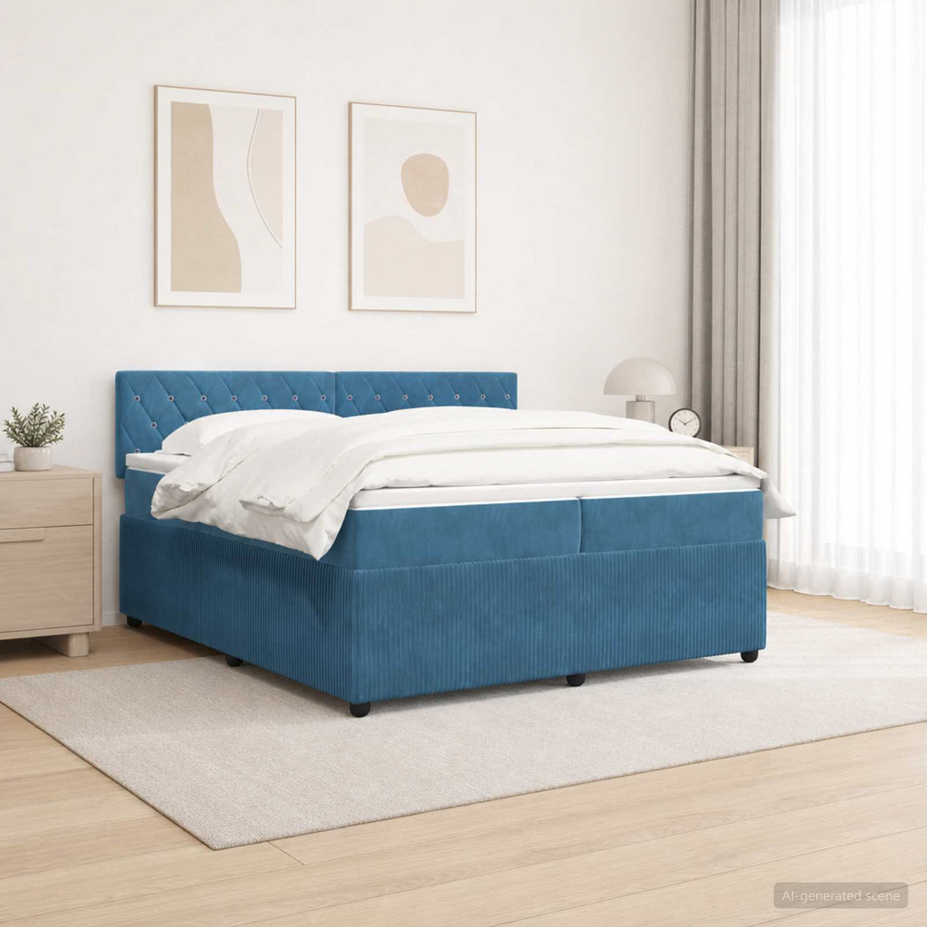vidaXL Łóżko kontynentalne z materacem niebieski 200 x 200 cm Welur