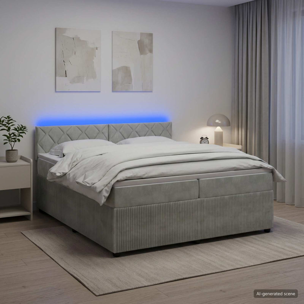 vidaXL Łóżko kontynentalne z materacem jasnoszary 200 x 200 cm Welur