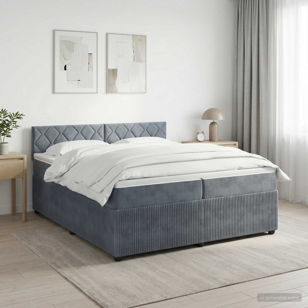 vidaXL Łóżko kontynentalne z materacem ciemnoszary 200 x 200 cm Welur
