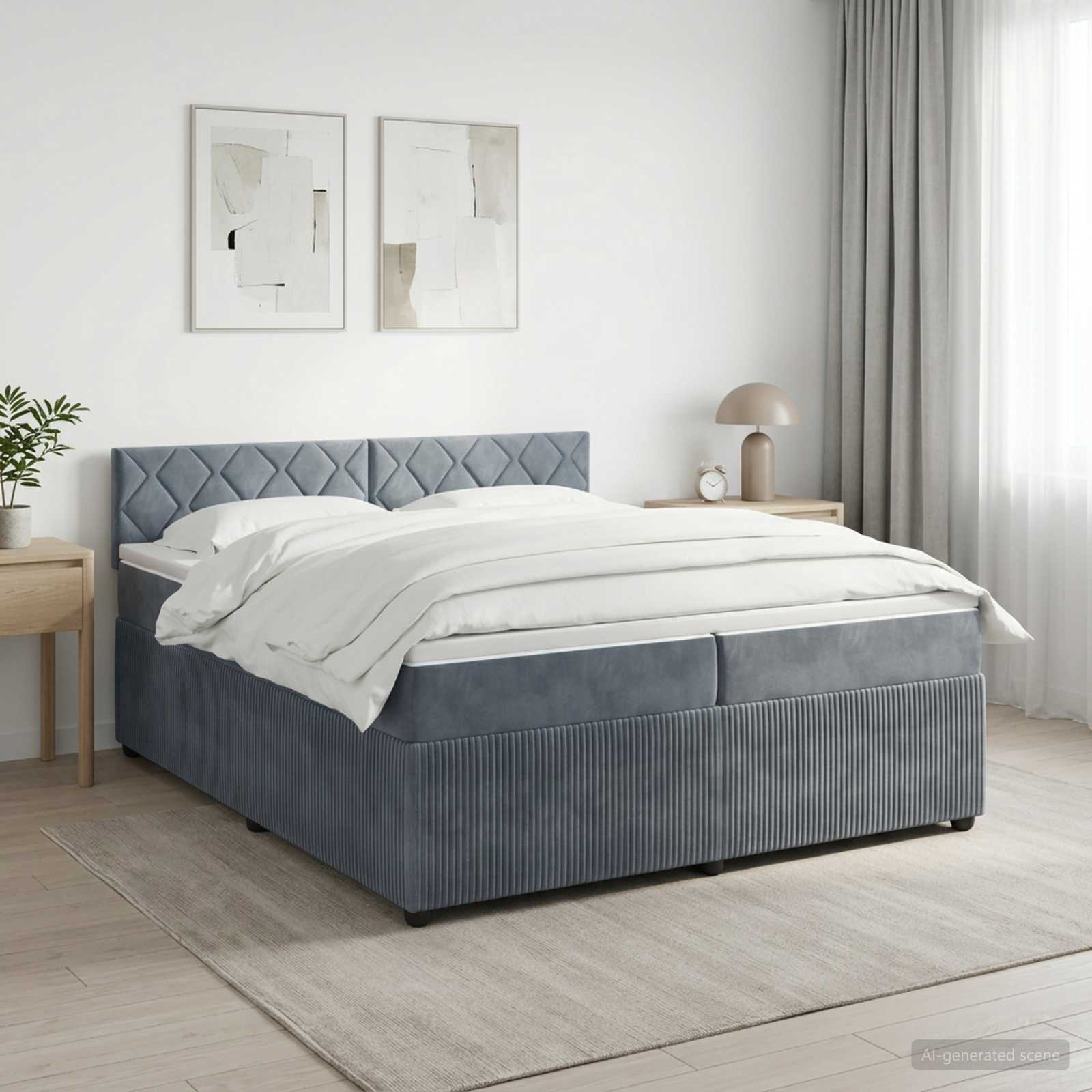 vidaXL Łóżko kontynentalne z materacem ciemnoszary 200 x 200 cm Welur