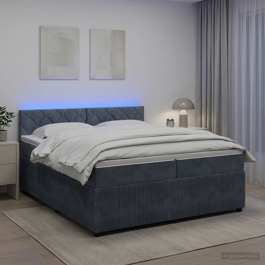 vidaXL Łóżko kontynentalne z materacem ciemnoszary 200 x 200 cm Welur