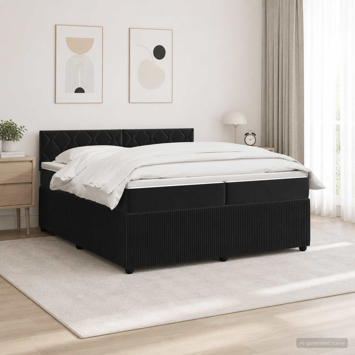 vidaXL Łóżko kontynentalne z materacem Czarny 200 x 200 cm Welur