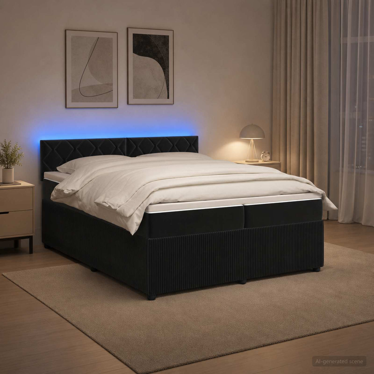 vidaXL Łóżko kontynentalne z materacem Czarny 200 x 200 cm Welur
