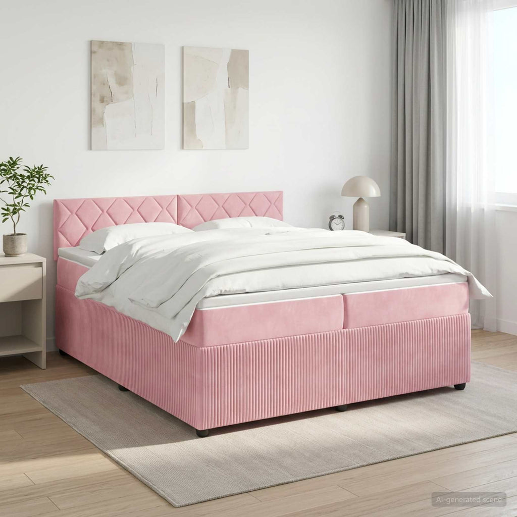vidaXL Łóżko kontynentalne z materacem różowy 200 x 200 cm Welur