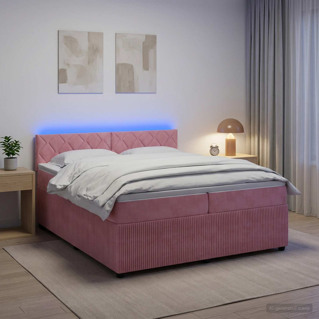 vidaXL Łóżko kontynentalne z materacem różowy 200 x 200 cm Welur