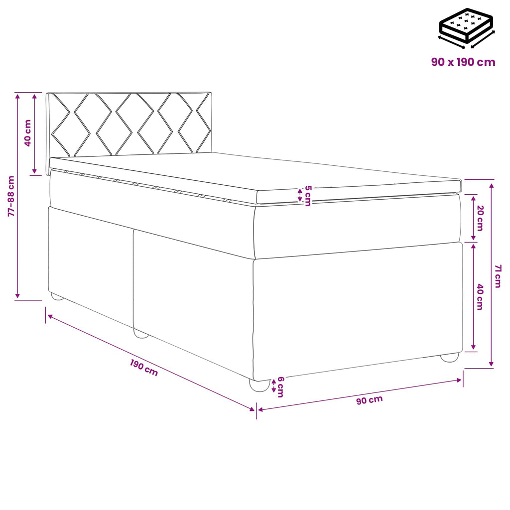 vidaXL Łóżko Box Spring z materacem i LED ciemnoszary 90 x 190 cm