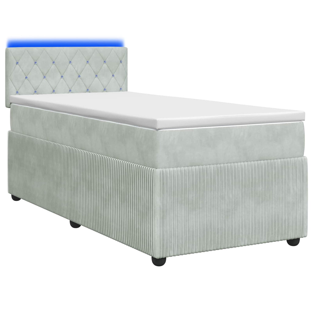 vidaXL Łóżko Box Spring z materacem i LED jasnoszary 90 x 190 cm Welur
