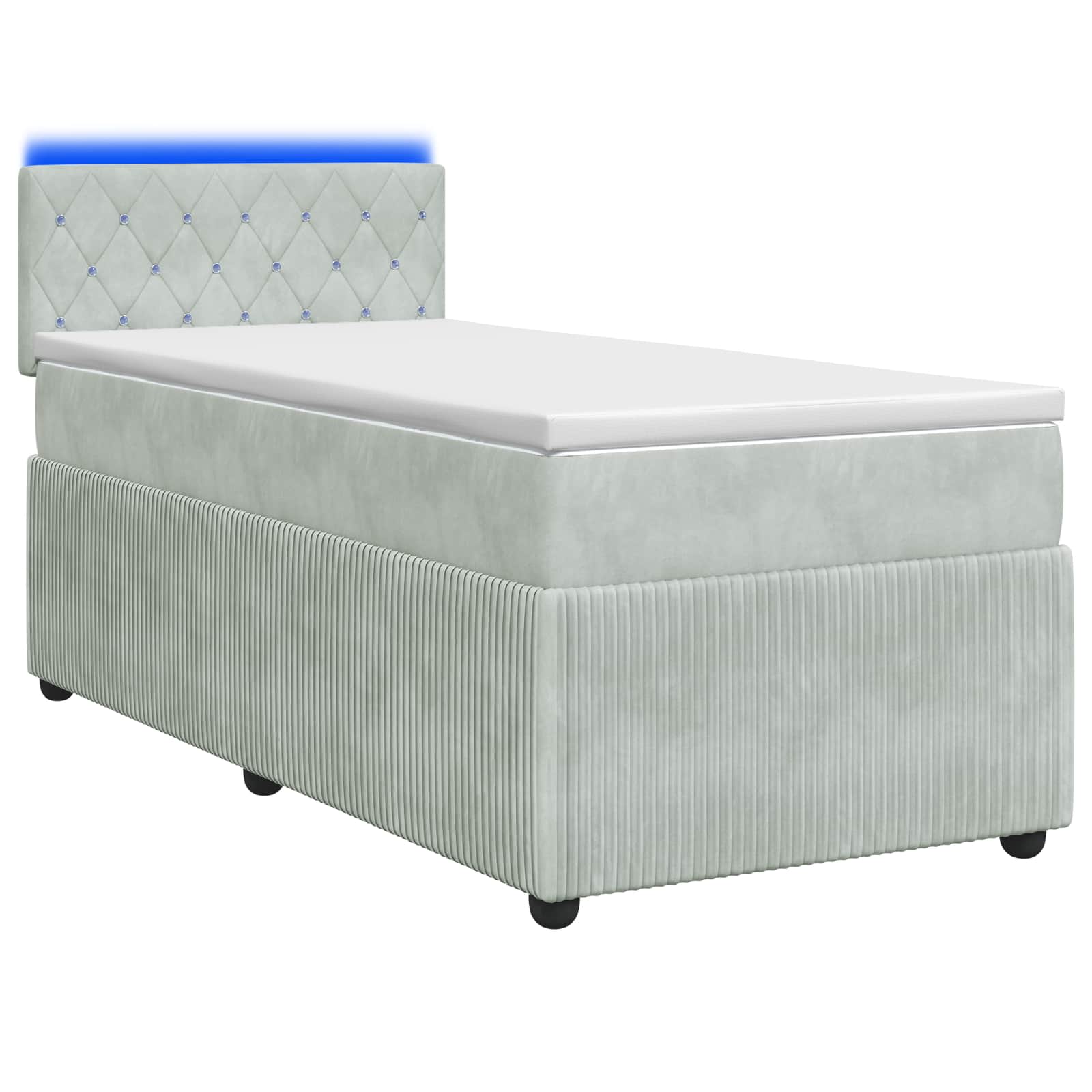 vidaXL Łóżko Box Spring z materacem i LED jasnoszary 90 x 190 cm Welur