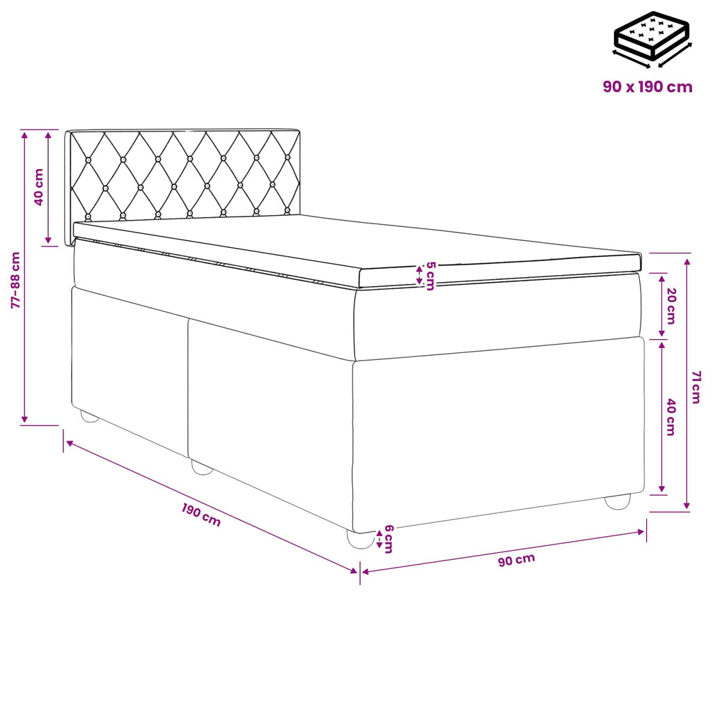 vidaXL Łóżko Box Spring z materacem i LED ciemnoszary 90 x 190 cm