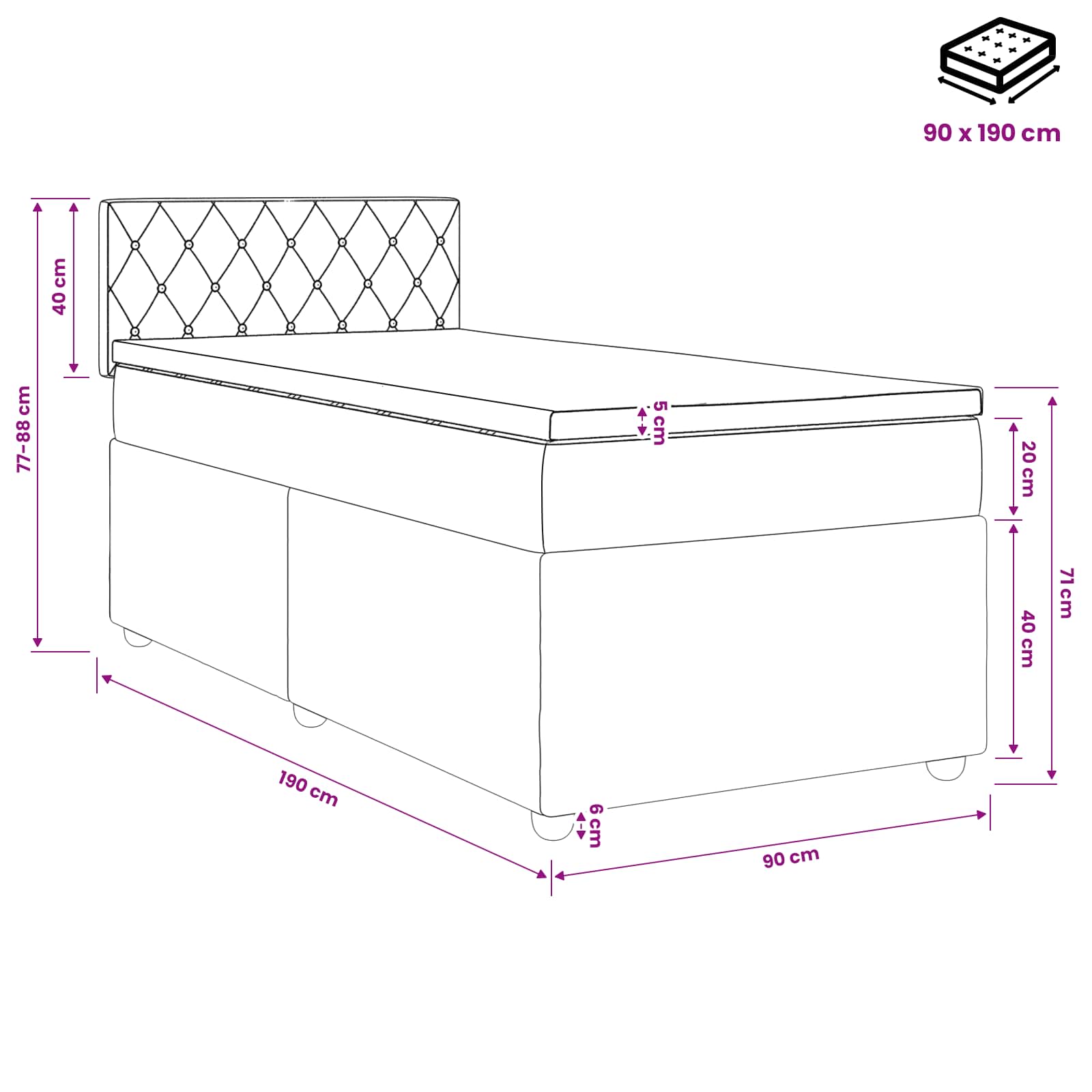 vidaXL Łóżko Box Spring z materacem i LED ciemnoszary 90 x 190 cm
