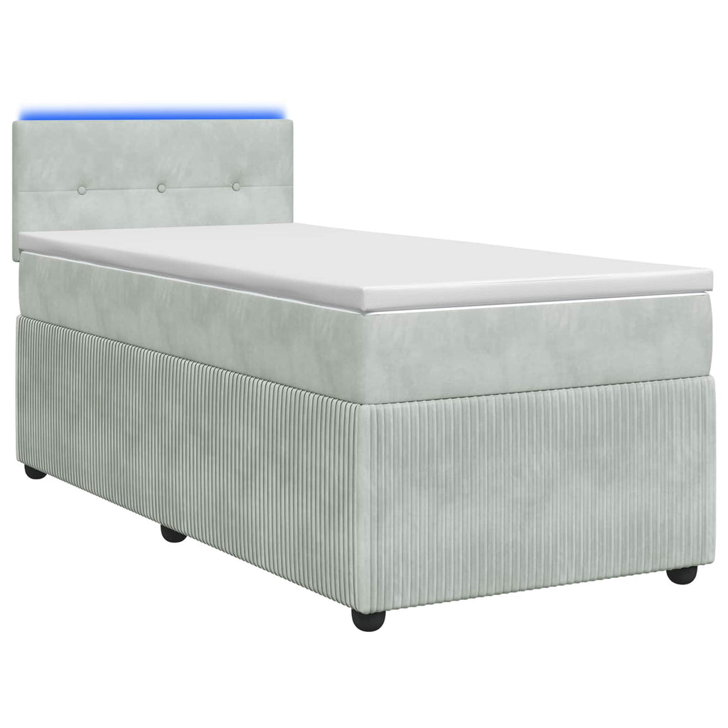 vidaXL Łóżko Box Spring z materacem i LED jasnoszary 90 x 190 cm Welur