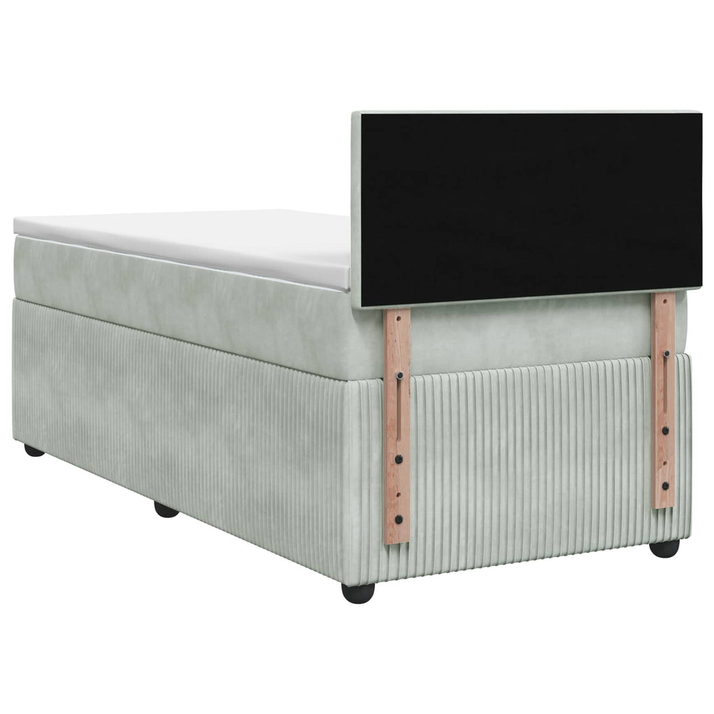 vidaXL Łóżko Box Spring z materacem i LED jasnoszary 90 x 190 cm Welur