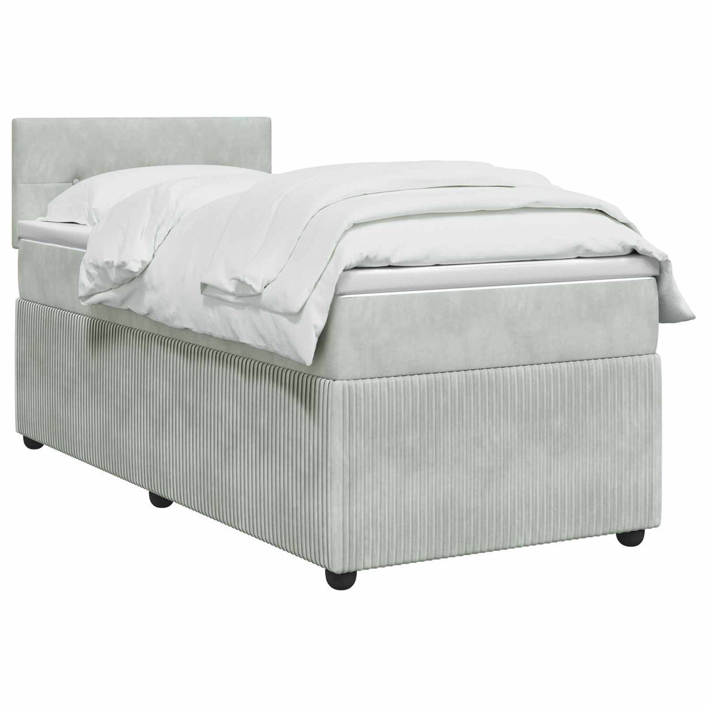 vidaXL Łóżko Box Spring z materacem i LED jasnoszary 90 x 190 cm Welur