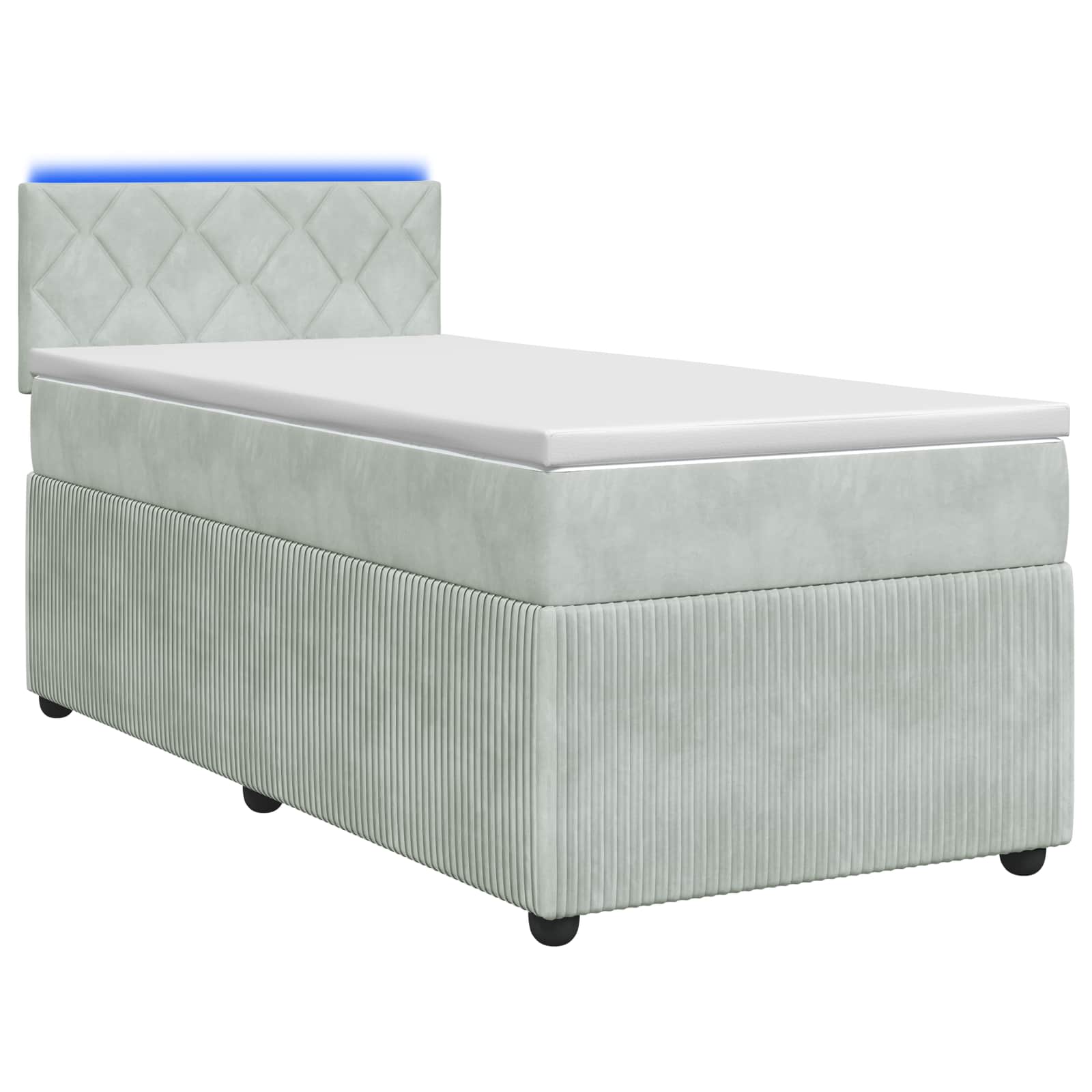 vidaXL Łóżko Box Spring z materacem i LED jasnoszary 90 x 190 cm Welur