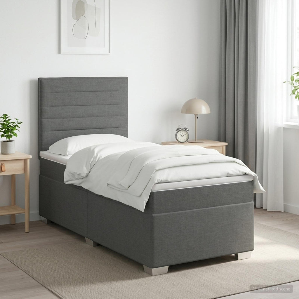 vidaXL Łóżko kontynentalne z materacem ciemnoszary 90 x 200 cm tkanina