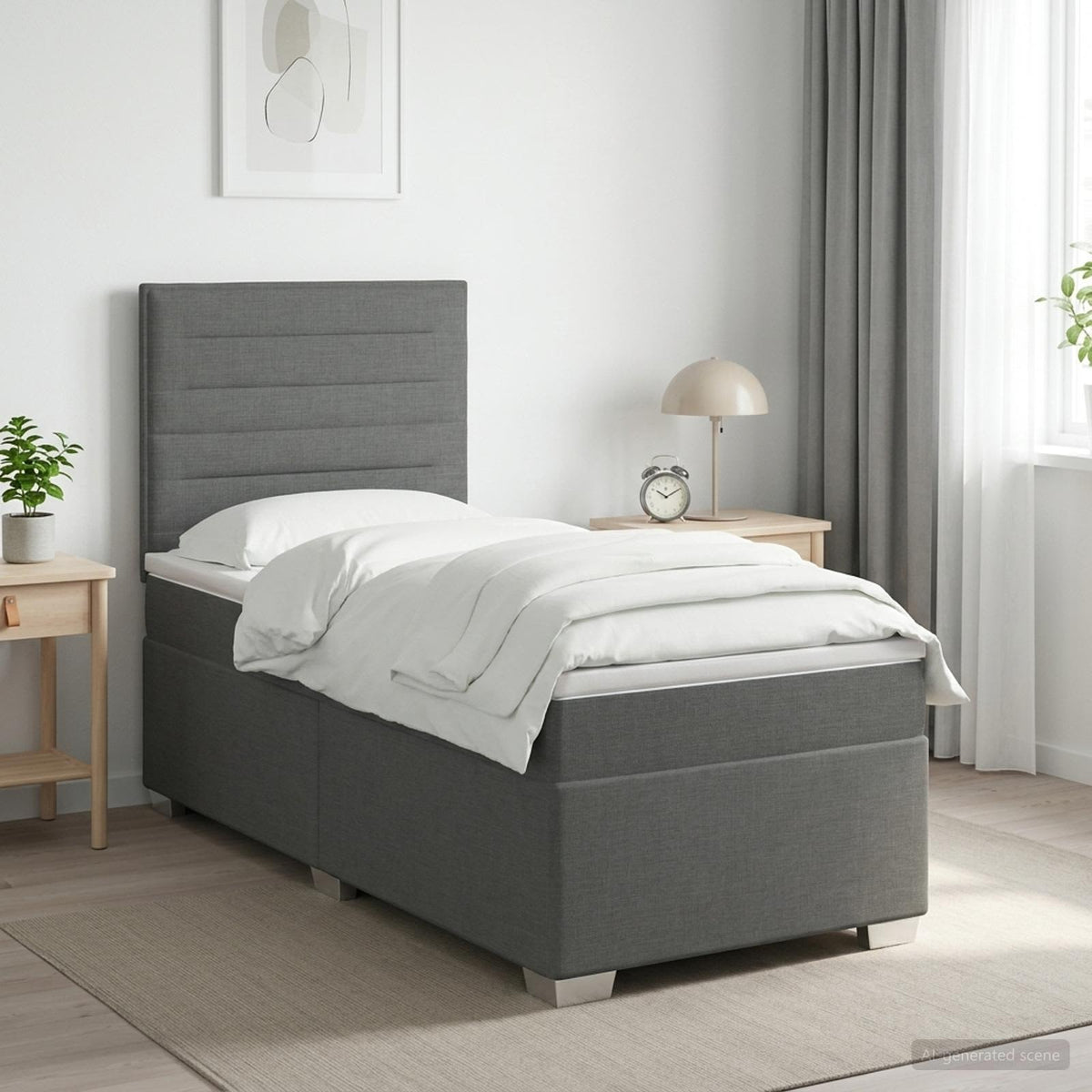 vidaXL Łóżko kontynentalne z materacem ciemnoszary 90 x 200 cm tkanina